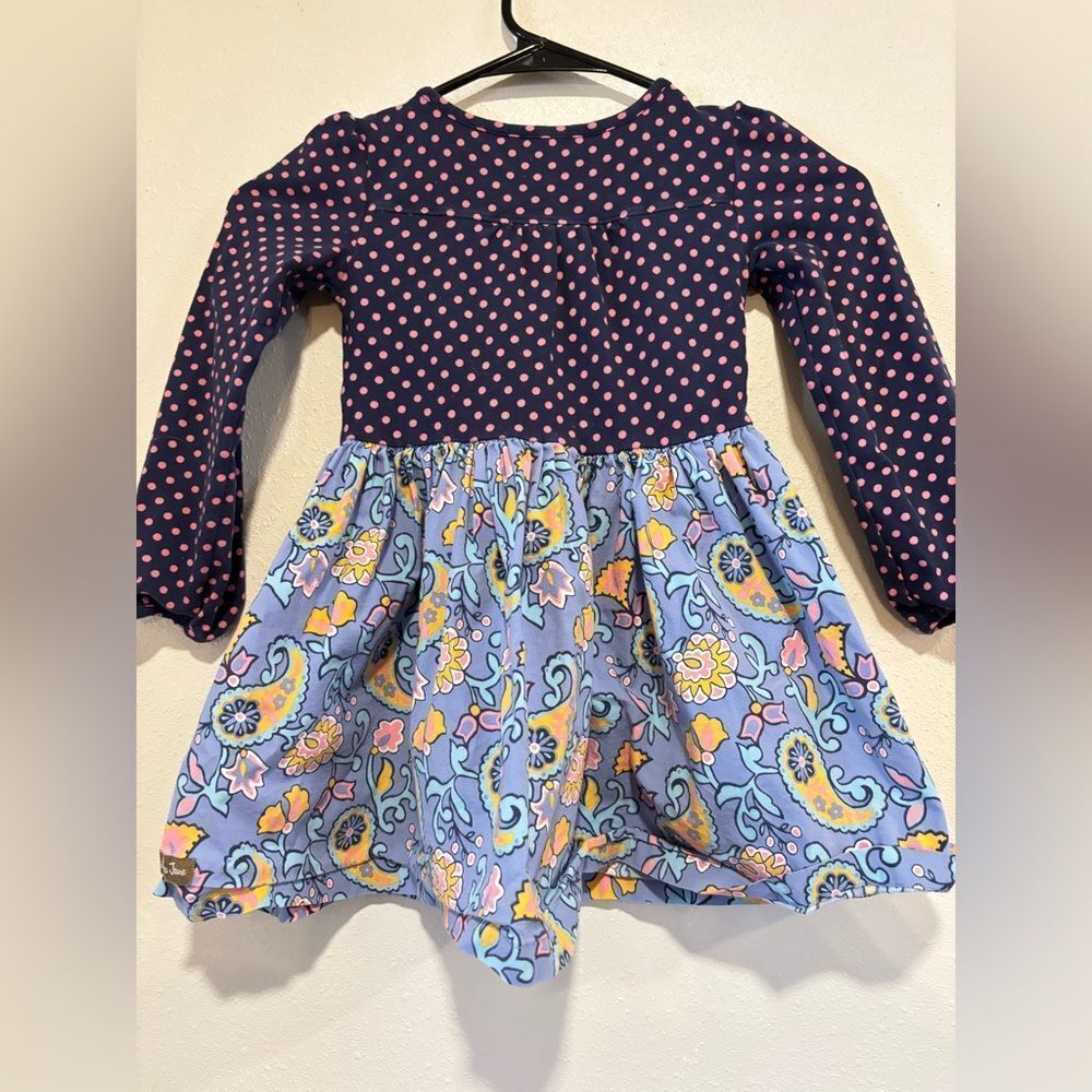 Matilda Jane To The Market dress in navy blue with pink polka dots - Picture 5 of 5